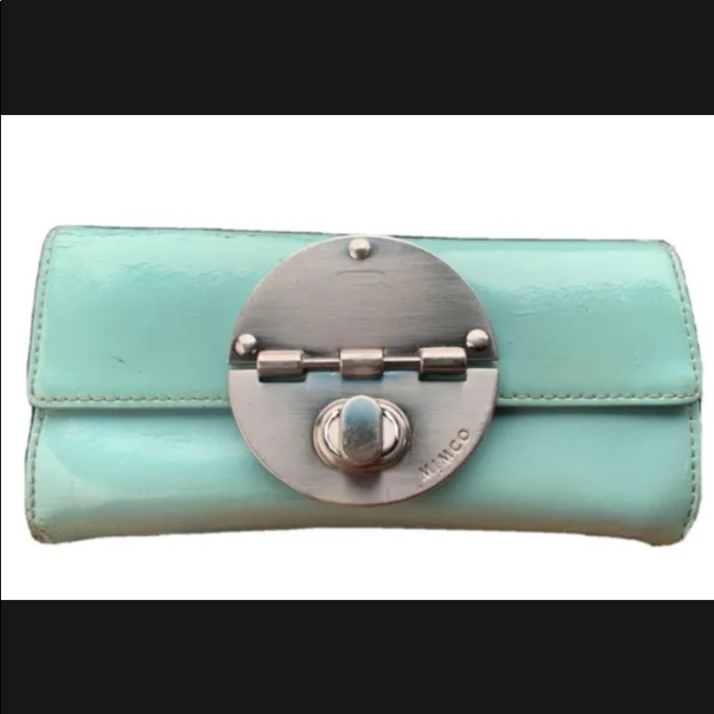 Mimco Patent Leather Turn Lock Folding Wallet Mint Green - Picture 5 of 6